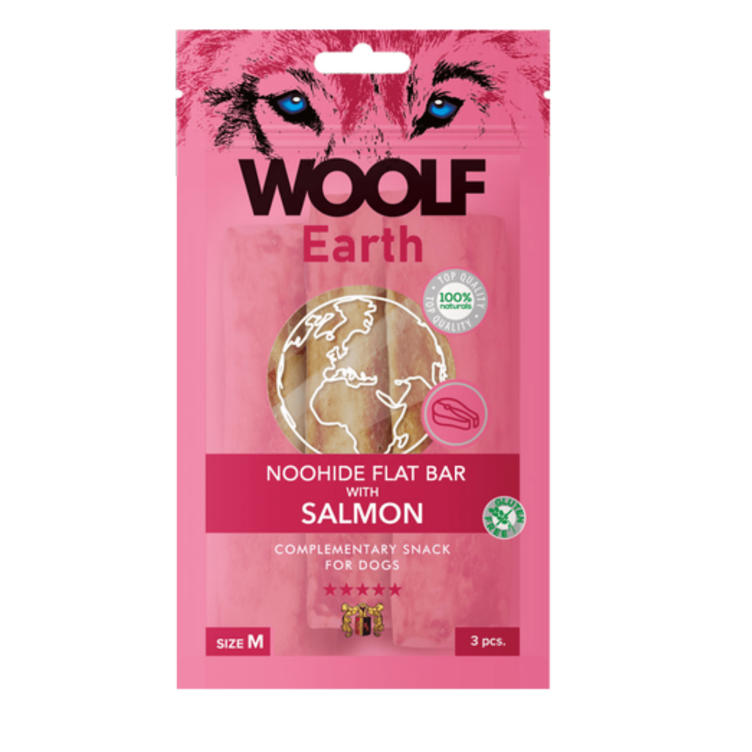 Woolf Earth Noohide M Flat Bar 90g dla średnich psów - łosoś